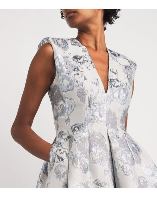 Huishan Zhang Gray Metallic Jacquard Kyle Midi Dress
