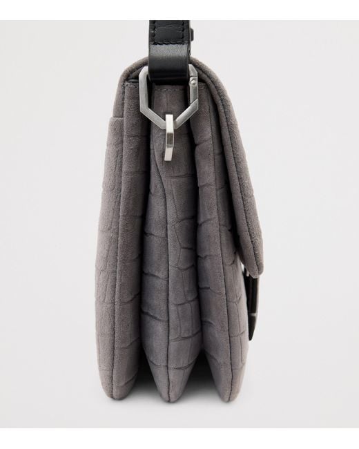 AllSaints Gray Leather Croc-Embossed Ondine Shoulder Bag