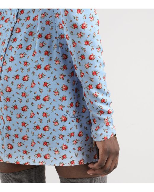 Dolce & Gabbana Blue Silk-Blend Floral Mini Dress