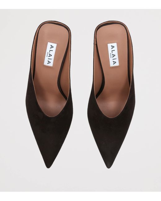 Alaïa Black Suede Cube Wedge Mules 75