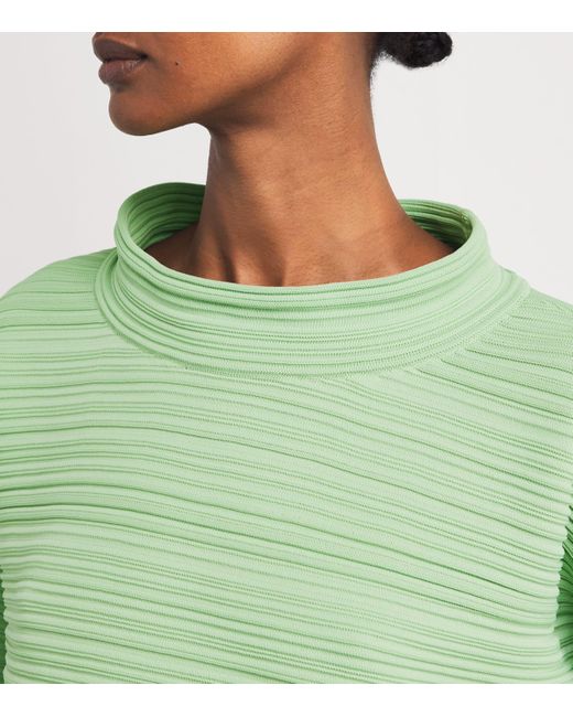 Pleats Please Issey Miyake Green Crepe Knit Top
