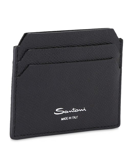 Santoni Black Textured Leather Card Holder for men