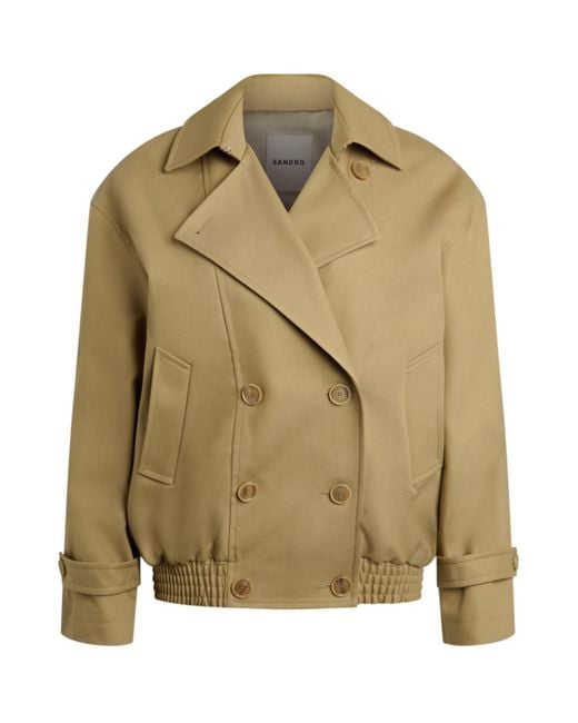 Sandro Green Cotton Oversized Short Trench Coat