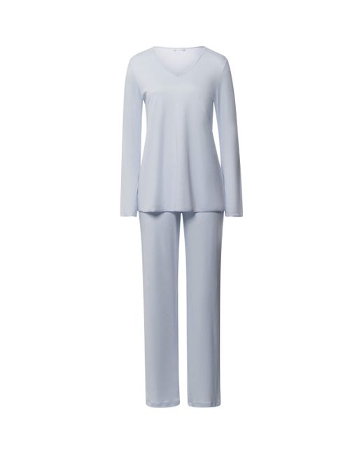 Hanro Blue Cotton Long-Sleeve Pyjama Set
