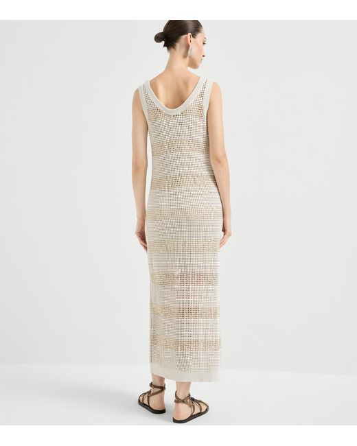Brunello Cucinelli White Cotton Stripe Knit Maxi Dress