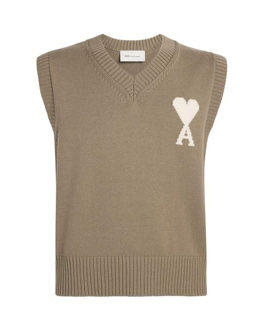 AMI Brown Wool-Cotton Ami De Coeur Sweater Vest for men