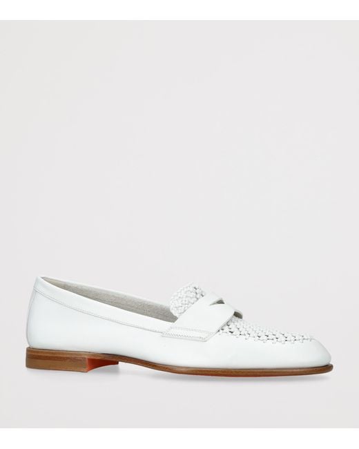 Santoni White Leather Luce Loafers