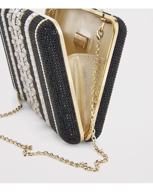 Judith Leiber Black Crystal Lattice Slim Slide Clutch Bag