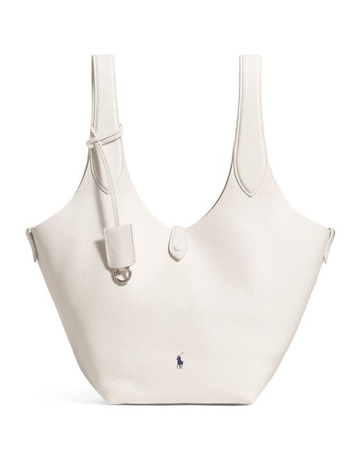 POLO RALPH LAUREN トートバッグ polo play ホワイト Polo Ralph Lauren Medium Leather Play Tote Bag in White | Lyst