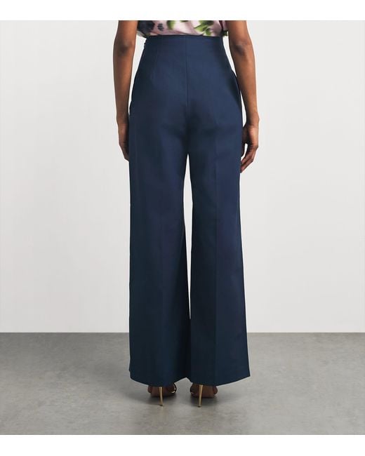Carolina Herrera Blue Stretch-Cotton Alba Wide-Leg Trousers