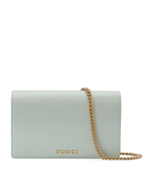 Gucci Gray Leather Letter Script Chain Wallet