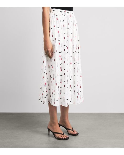 L'Agence White Lipstick Seina Pleated Midi Skirt