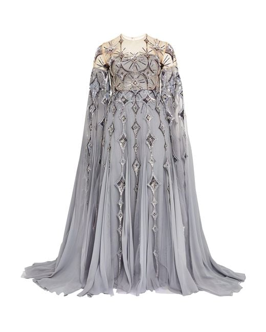 Georges Hobeika Gray Caped Embellished Gown