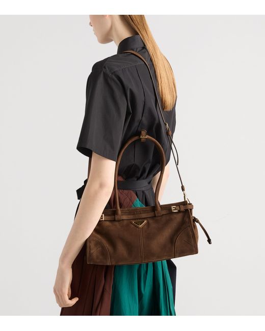 Prada Brown Medium Nubuck Leather Bonnie Top-Handle Bag