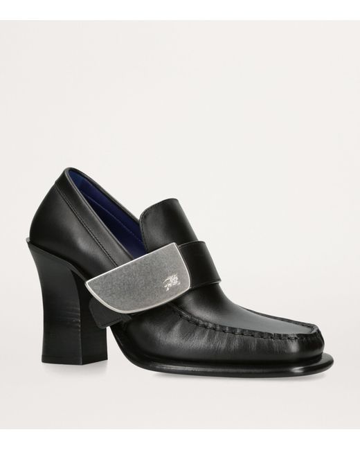 Burberry Black Leather London Shield Heeled Loafers 90