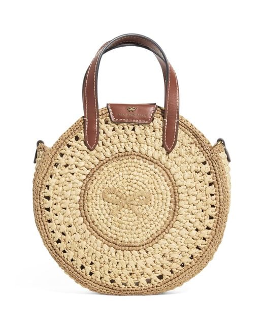 Anya Hindmarch Metallic Small Raffia Round Bow Tote Bag