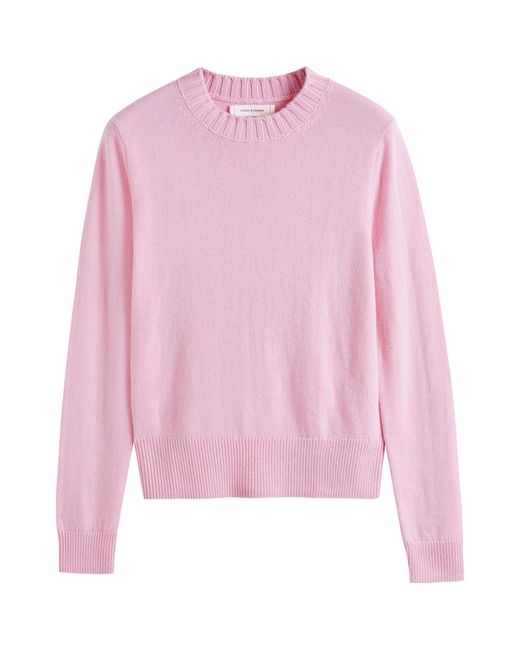 Chinti & Parker Pink Wool-cashmere Cropped Sporty Sweater