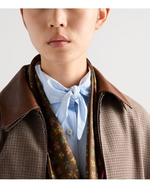 Prada Brown Wool Houndstooth Leather-Collar Jacket