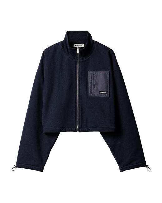 Miu Miu Blue Cotton Logo Zip-Up Sweatshirt