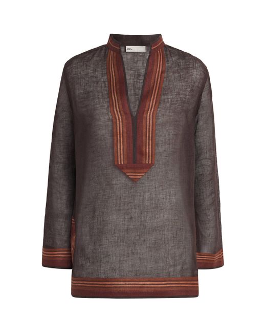 Tory Burch Brown Linen Stripe Tunic