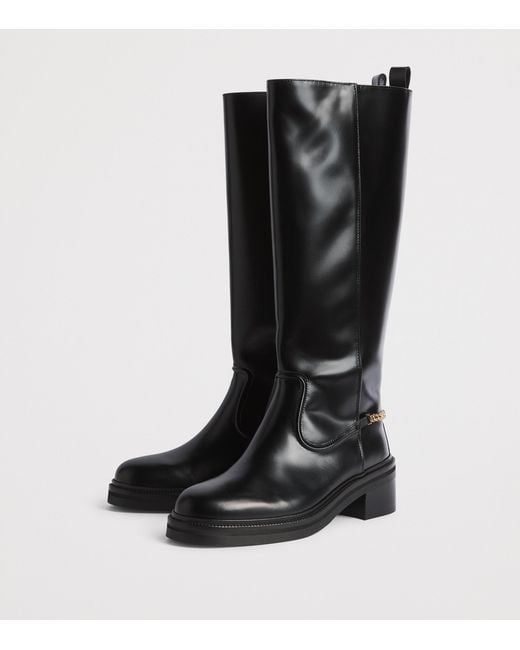 Maje Black Leather Embellished Knee Boots
