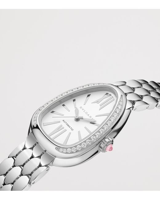 BVLGARI White Stainless Steel And Diamond Serpenti Seduttori Watch