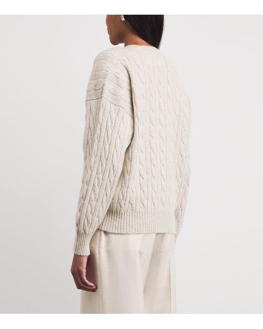 Johnstons White Cashmere Cable-Knit Kylesku Sweater