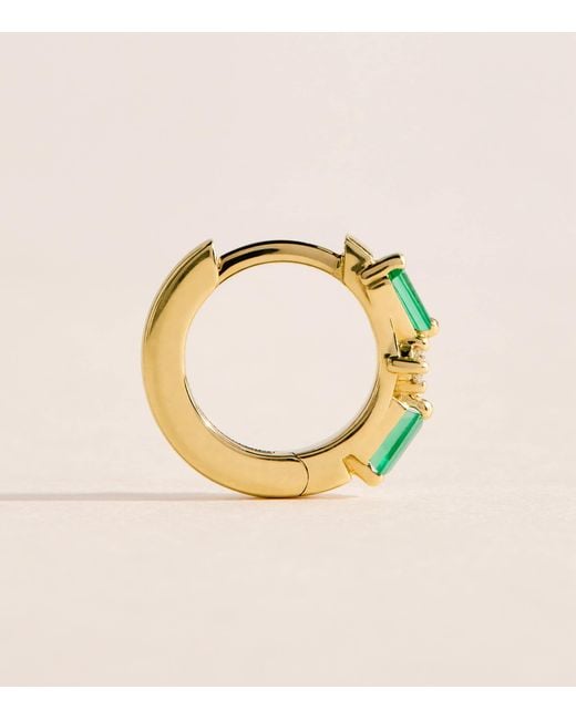 Suzanne Kalan Metallic Diamond And Emerald Thin Mix Huggie Earrings
