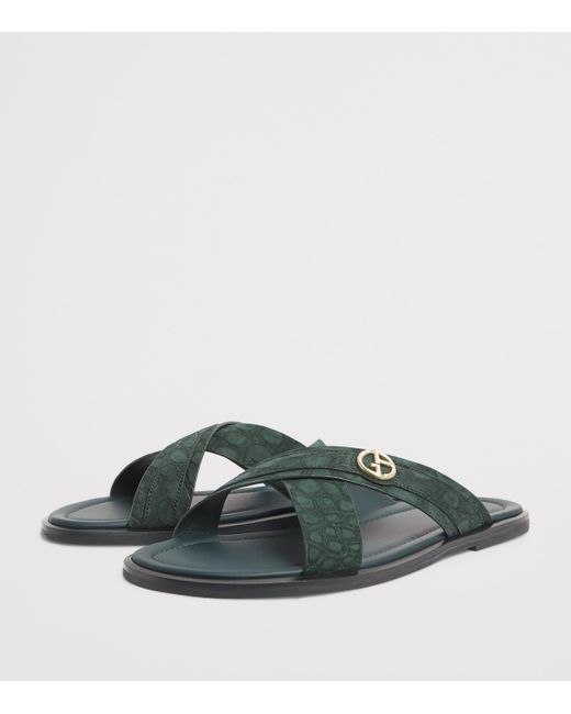 Giorgio Armani Green Caiman Leather Cross Sandals for men
