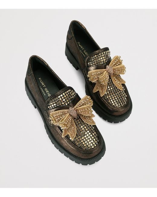 Kurt Geiger Black Leather Embellished Bow Loafers