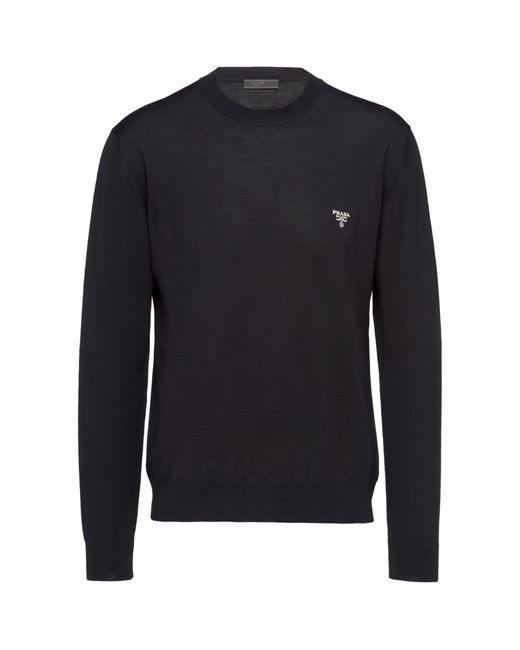 Prada Blue Wool Logo Sweater for men