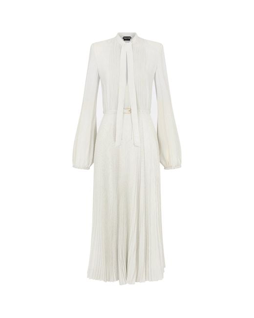 Tom Ford White Silk Plissé Sunray Maxi Shirt Dress