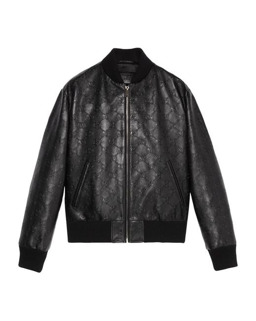 Gucci Leather GG Supreme Bomber Jacket in Black for Men | Lyst UK