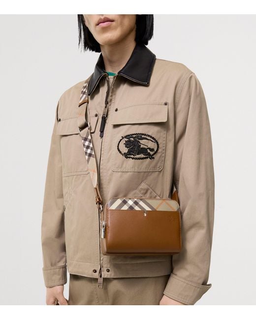 Burberry Brown Leather Check Pop Cross-Body Bag for men