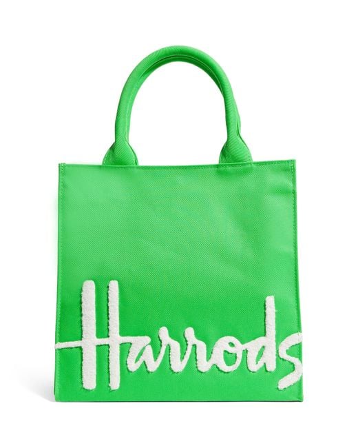 Harrods Green Small Cotton Logo Tote Bag