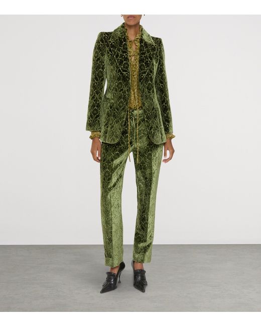 Burberry Green Baroque Velvet Tailored Trousers