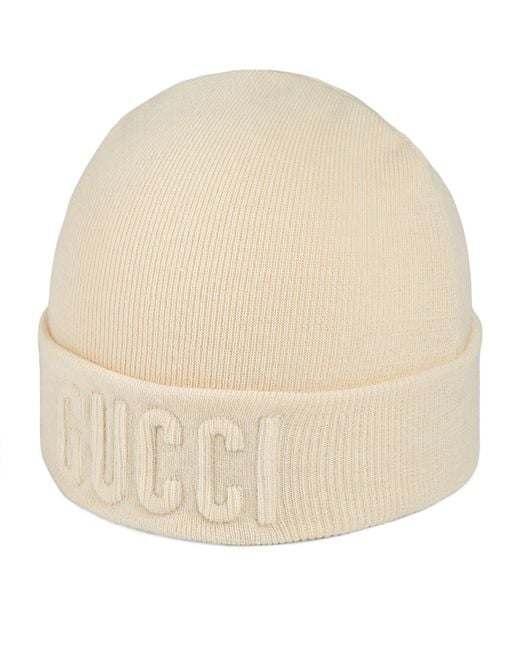 Gucci Natural Wool Logo Beanie
