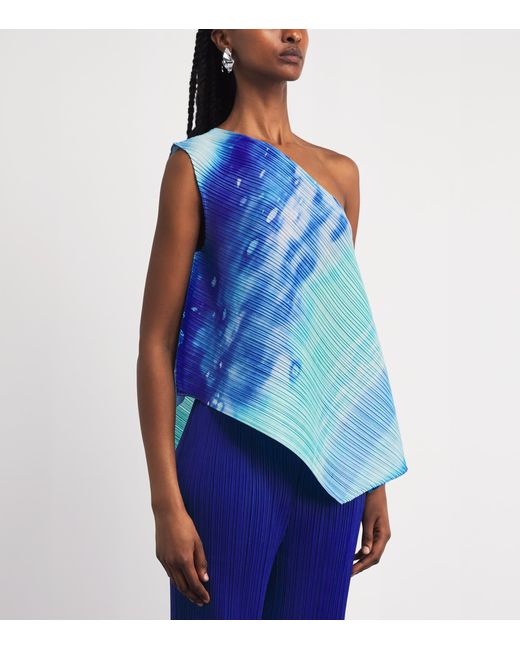 Pleats Please Issey Miyake Blue Sea Bubble One-Shoulder Top