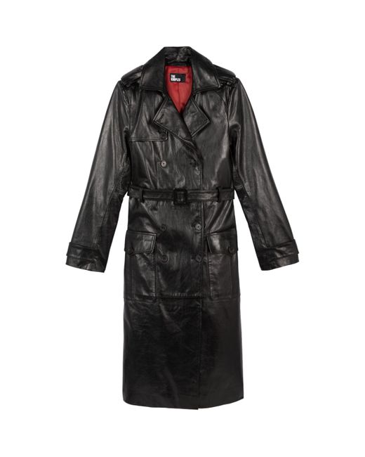 The Kooples Black Leather Belted Trench Coat