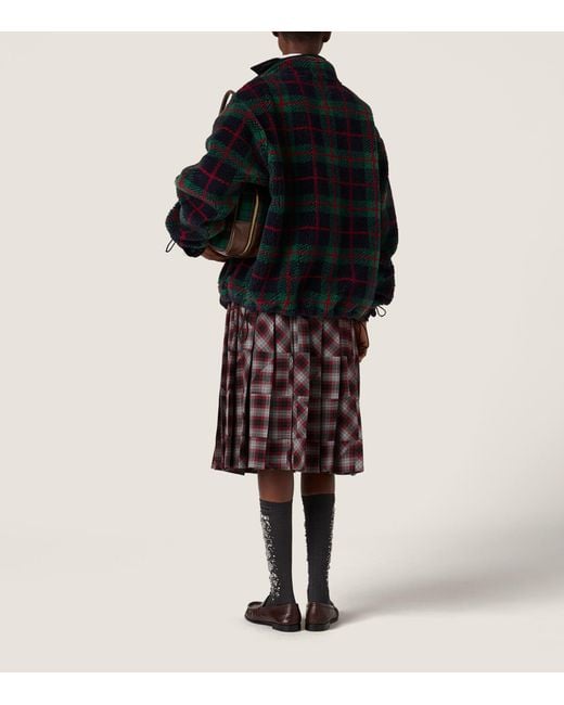 Miu Miu Black Fleece Check Zip-Up Jacket