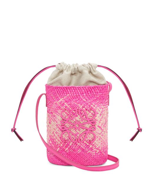 Loewe Pink X Paula's Ibiza Straw Bucket Bag