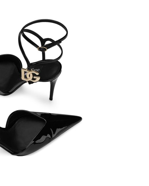 Dolce & Gabbana Black Patent Leather Logo-detail Slingback Heels