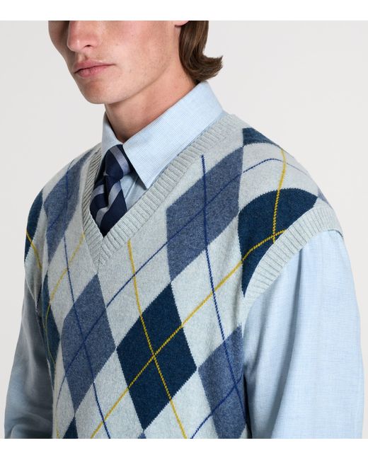 Dunhill Blue Cashmere Argyle Sweater Vest for men
