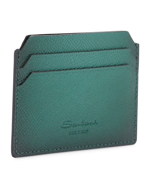 Santoni Green Leather Card Holder for men