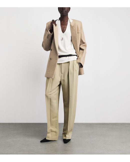 Victoria Beckham Natural Wool-Blend Double-Breasted Jacket