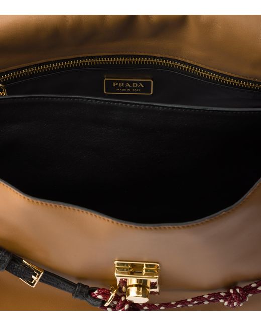 Prada Brown Large Leather Soft Sound Charm Shoulder Bag