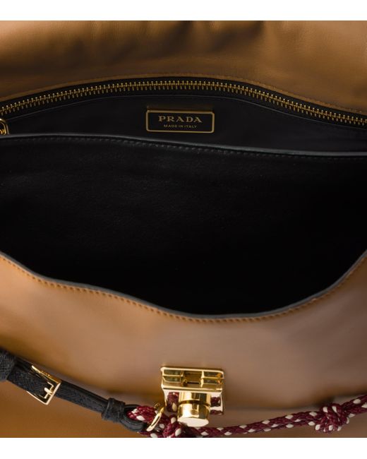Prada Brown Large Leather Soft Sound Charm Shoulder Bag