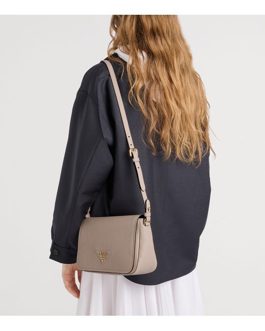 Prada Gray Grained Leather Shoulder Bag