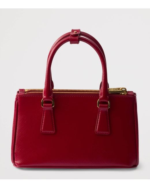 Prada Red Mini Patent Saffiano Leather Galleria Top-Handle Bag