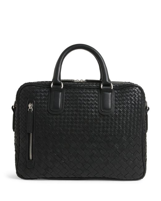 Officine Creative Black Leather Woven Armor Briefcase for men